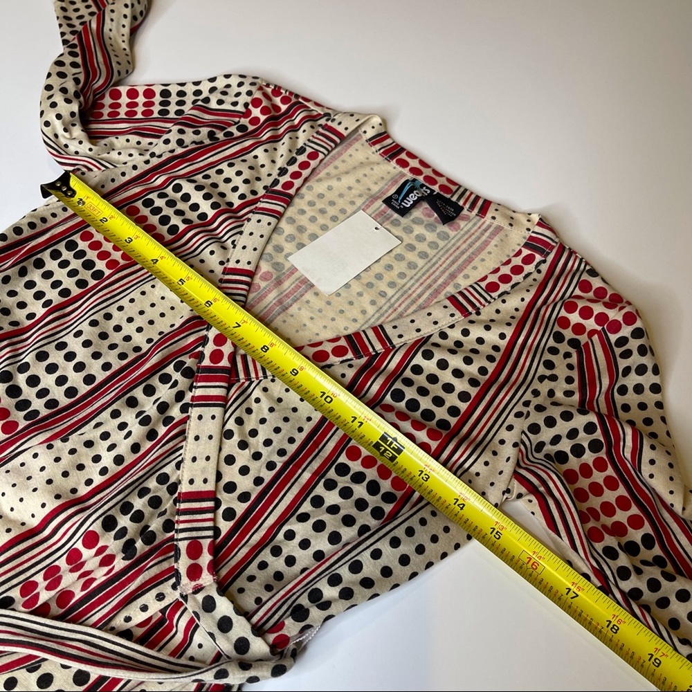 Wrap style dress in cream, with red and black pattern career office Size Small - Picture 8 of 10